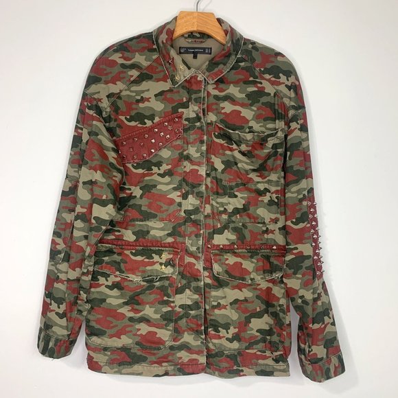ZARA Studded Distressed Camouflage Military Jacket Sz XS - Picture 4 of 11